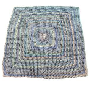 Handmade Crochet baby blanket Blue Mint Cream 28" Square Soft Nursery